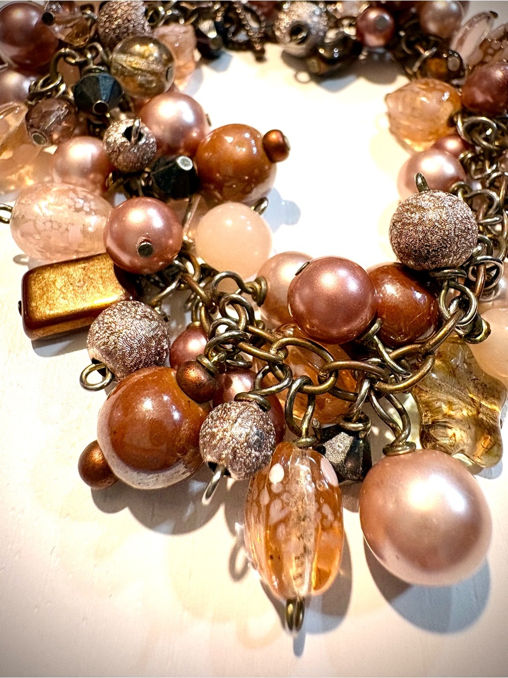 Women's Cluster Bead Bracelet - Rose Gold, Pink and Chocolate
